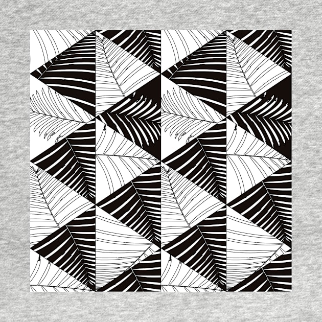 Black And White Palm Leaves And Geometric Forms Pattern Seamless by MichelMM